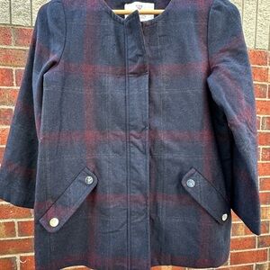 Guess Dark Plaid Wool-Blend Blazer Dark Academia Jacket 1/4 Sleeve Metal Zip S/P